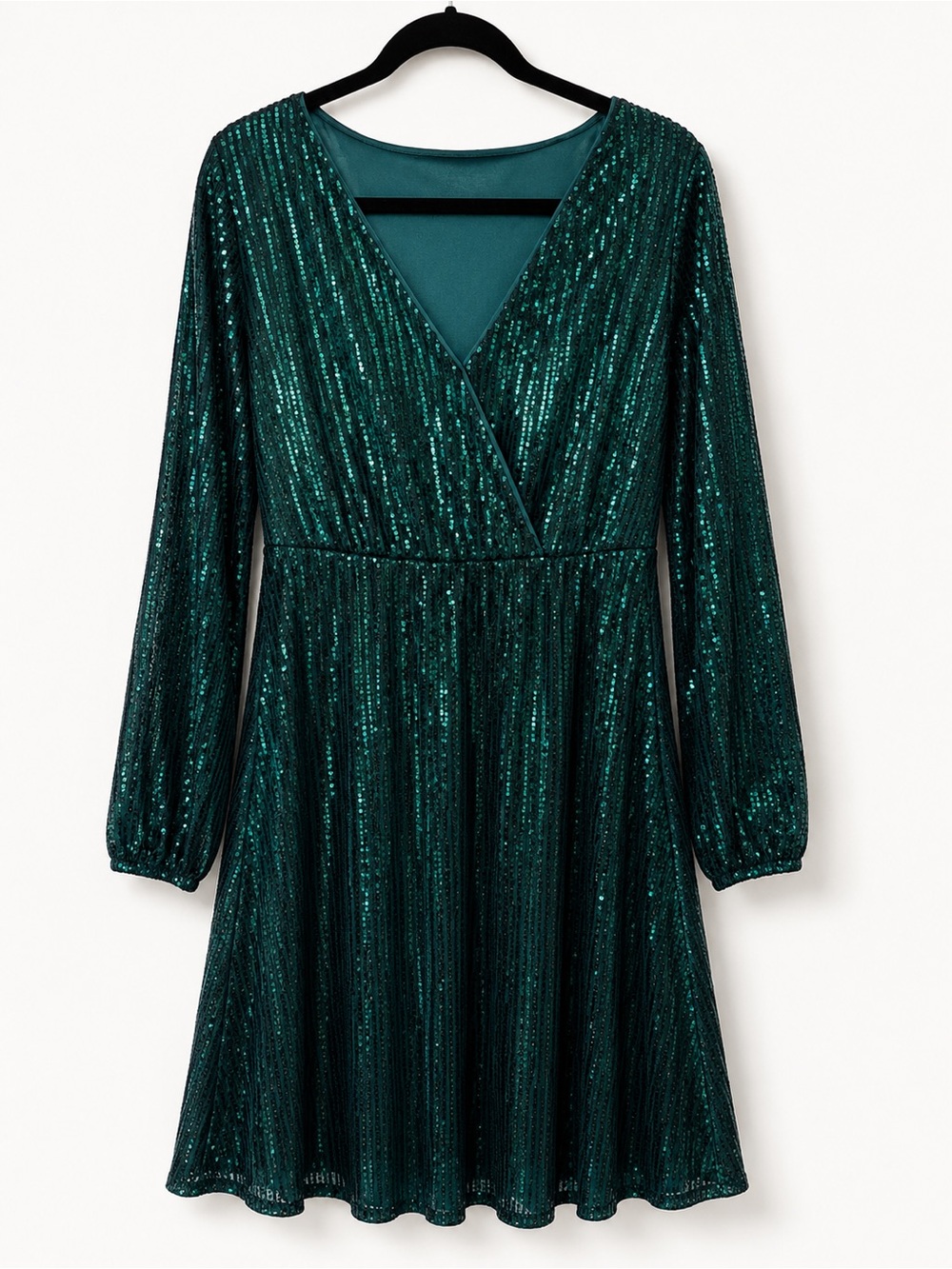BloomChic Teal Sequin Long-Sleeve Wrap Dress
